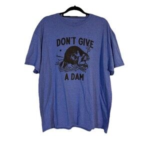 Don't Give A Dam Beaver Funny Blue Graphic T-Shirt Men’s Size XL
